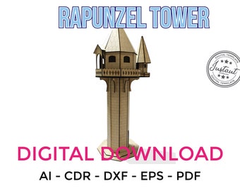 Laser Cut Vector FILE cdr dxf eps for laser cut or cnc router RAPUNZEL TOWER model files archivos Clipart