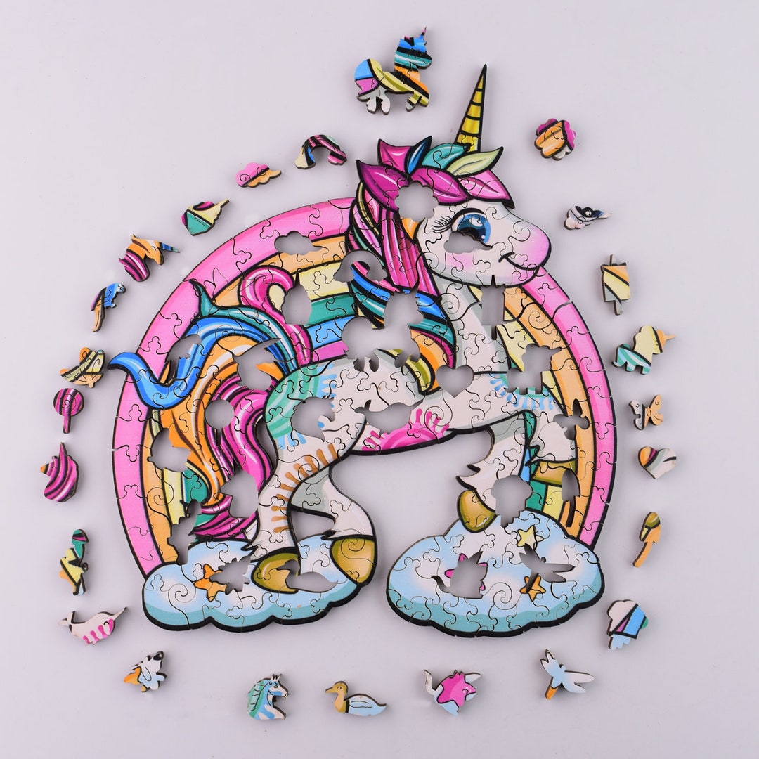 Rainbow Unicorn Wooden Puzzle - Artistic and Eco-friendly Jigsaw for ...