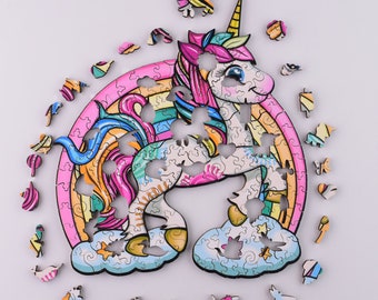 Rainbow Unicorn Wooden Puzzle - Artistic and Eco-Friendly Jigsaw for Kids and Adults