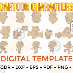 CARTOON CHARACTERS for LASERCUT cut files clipart Silhouette Dxf Eps Png Vector cdr Animals Figures