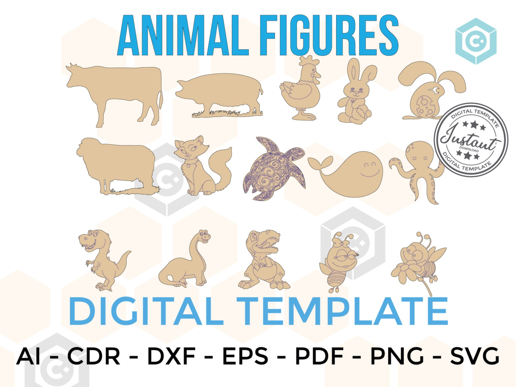 ANIMALS for LASERCUT cut files clipart Silhouette Dxf Eps Png Etsy