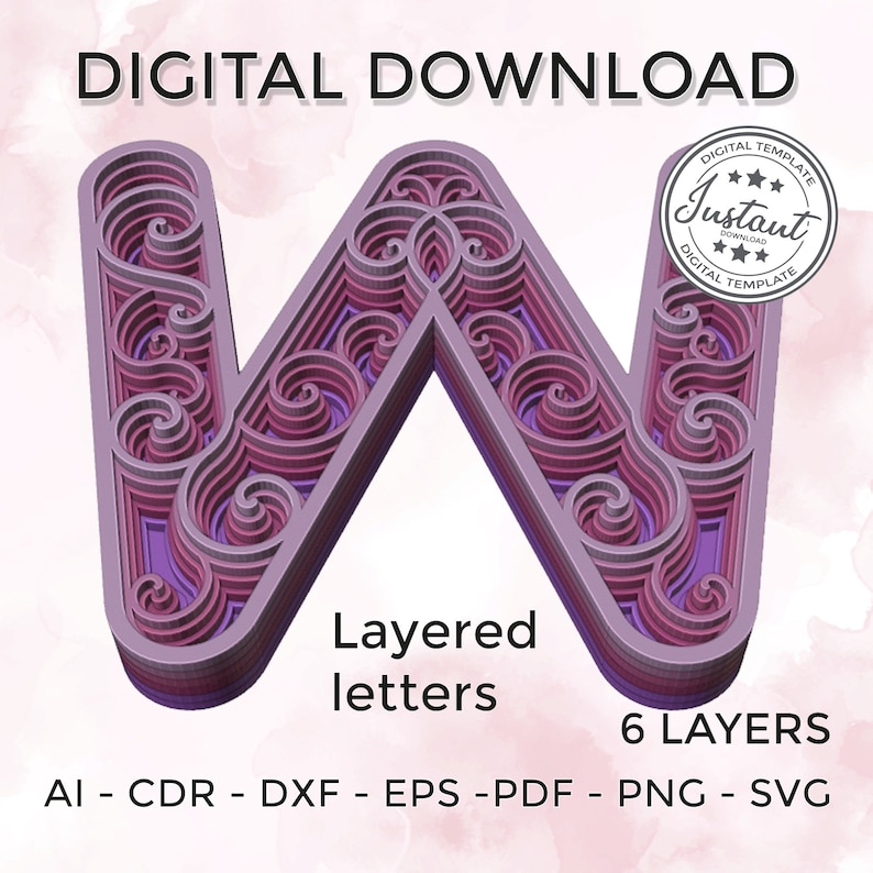 Layered Letter - Layered Letter Svg - Layered Floral Alphabet SVG DXF ...