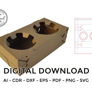 Portavasos de Cartón, Plantilla de Caja de Posavasos, Caja de Café, Portavasos de Cartón Desechable Doble, Posavasos, SVG, PDF, Cricut, Silueta