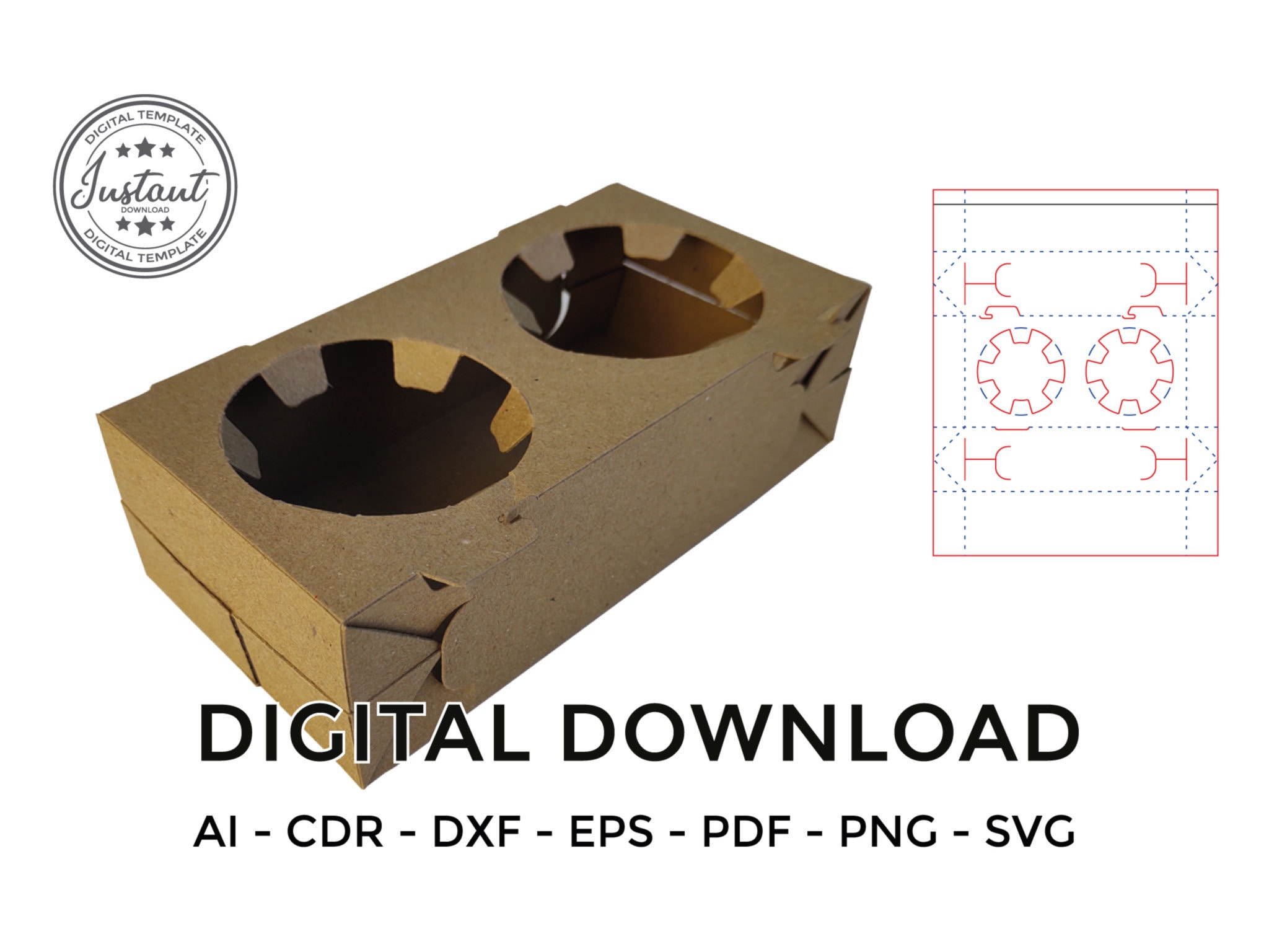 Cardboard Cup Holder Coaster Box Template Coffee Box Double Etsy