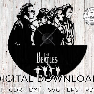 Plany zegara Beatlesów, cięcie laserowe, wzory cięte laserowo, wektor cięty laserowo, zegar, cnc, pliki dxf dla cnc, szablon cięty laserowo, MDF,