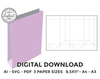 Paper bag template, rectangular bag, gift bag, storage Bag, birthday bag, SVG, PDF, Cricut, Silhouette, 8.5x11, A4, A3