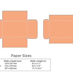 Box with lid template, rectangular box with lid, gift box with lid, storage box with lid, SVG, PDF, Cricut, Silhouette, 8.5x11, A4, A3 image 2