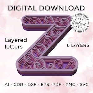 Layered letter - layered letter svg - Layered Floral Alphabet SVG DXF - Letter Z 3D Mandala Svg - Layered Mandala Svg Dxf