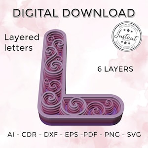 Layered letter - layered letter svg - Layered Floral Alphabet SVG DXF - Letter L 3D Mandala Svg - Layered Mandala Svg Dxf