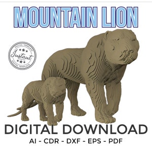 Escultura 3D de león de montaña Archivo vectorial cortado con láser cdr dxf eps para corte por plasma o enrutador cnc Archivos de cuerpo felino