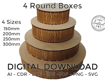 Laser Cut Vector FILE cdr dxf eps for laser cut or cnc router 4 ROUND BOX set caja circular files archivos