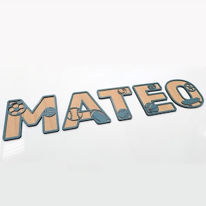 Letras Decorativas Personalizadas de Madera con Temática de Deportes - Ideal para Habitaciones Infantiles, Arte de Pared Deportivo