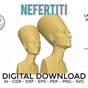Nefertiti: Busto egipcio cortado con láser - Archivos DXF para láser y enrutador CNC: ¡cree impresionantes esculturas de cartón!