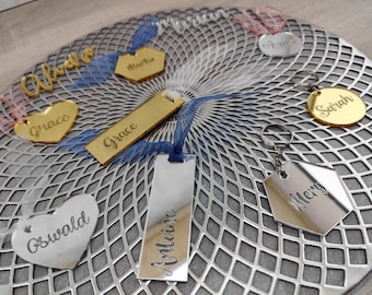 Custom Mirror Place Cards – Elegant Wedding Name Tags for Your Guests