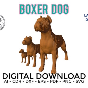 Archivos de cuerpo de perro cortados con láser, escultura 3D de BOXER, vector cdr, dxf, eps para corte por plasma o enrutador CNC