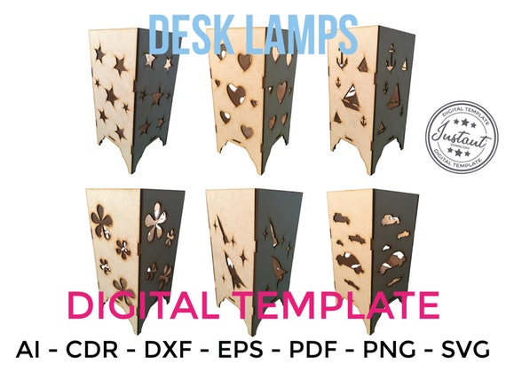 Laser Cut Vector DXF Desk Lamp File for Laser Various Wooden Shades Layout  Download Model Laser Cut Pattern Cnc Home Decor 