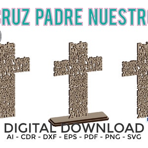 EASTER Cruz Padre Nuestro Laser cut, Laser cut patterns, laser cut vector, Cross , cnc, dxf files for cnc, laser cut template, MDF, pascua image 1