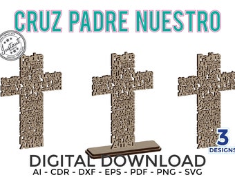 PASCUA Cruz Padre Nuestro Corte láser, Patrones de corte láser, vector de corte láser, Cruz, cnc, archivos dxf para cnc, plantilla de corte láser, MDF, pascua