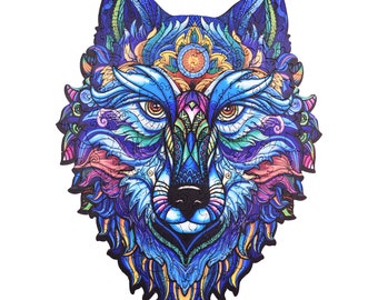 Unique Wooden Wolf Puzzle for Adults and Kids with UV Print and Laser Cut