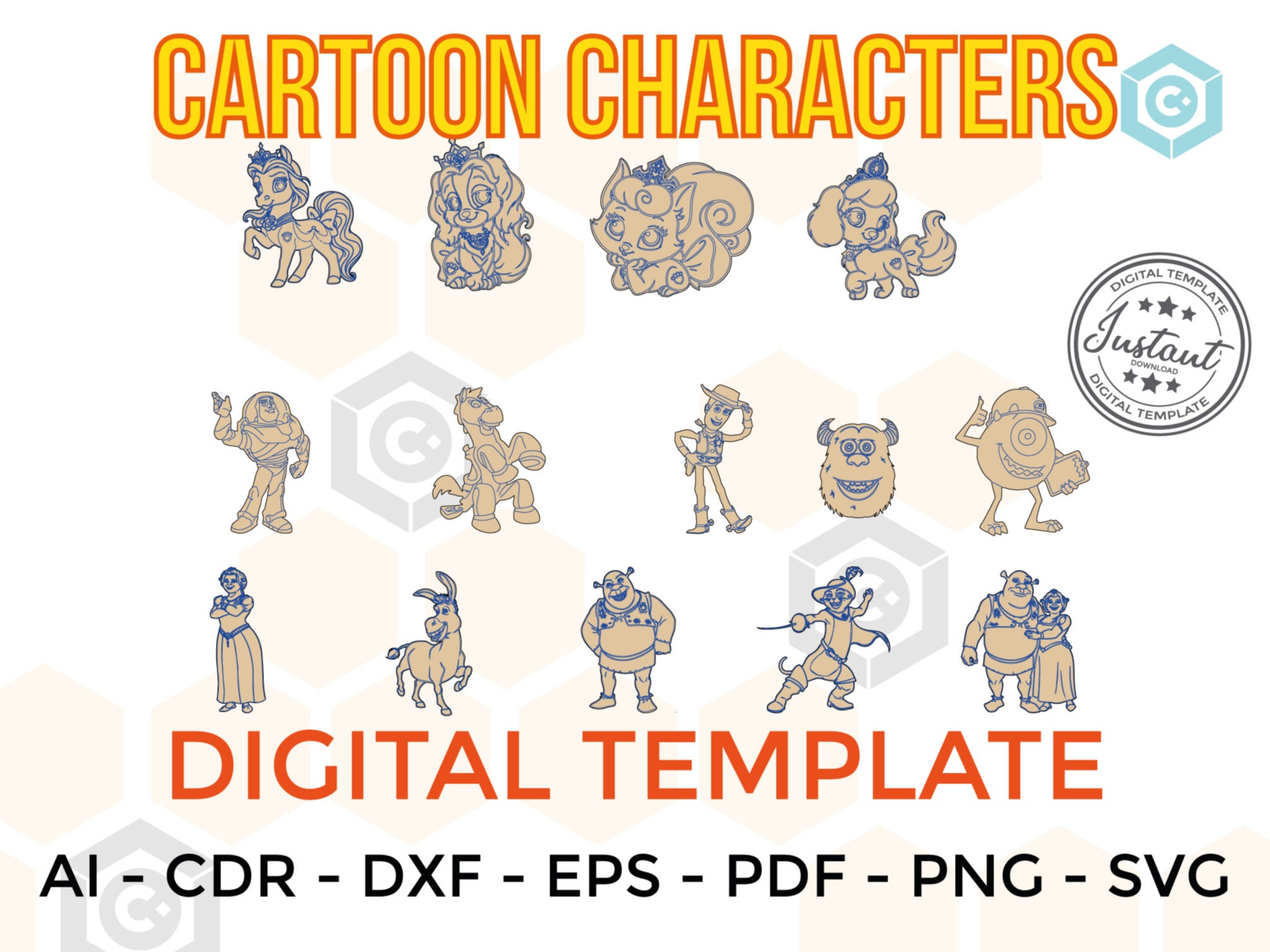 CARTOON CHARACTERS for LASERCUT Cut Files Clipart Silhouette Dxf Eps ...