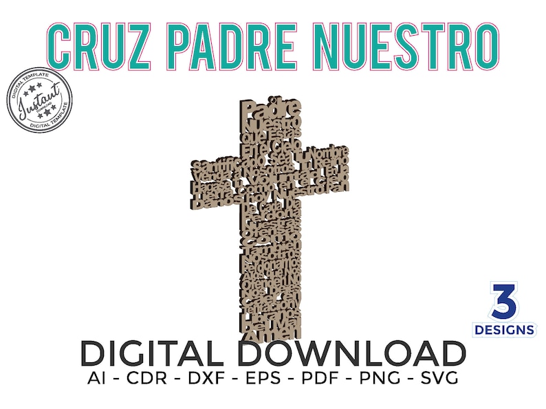 EASTER Cruz Padre Nuestro Laser cut, Laser cut patterns, laser cut vector, Cross , cnc, dxf files for cnc, laser cut template, MDF, pascua image 2