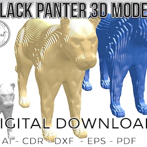 Sculpture 3D Black Panther découpé au laser fichier cdr dxf eps pour découpe plasma ou routeur cnc fichiers corporels Panther archivos