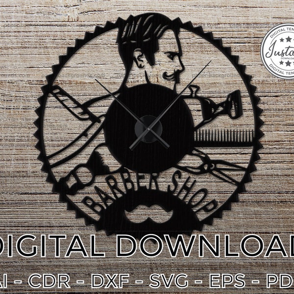 Plans d'horloge de salon de coiffure, découpe laser, modèles découpés au laser, vecteur découpé au laser, horloge, cnc, fichiers dxf pour cnc, modèle de découpe laser, MDF,