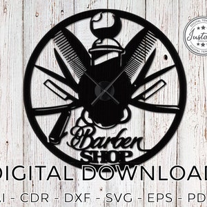 Barber Shop Uhr Pläne, Laser geschnitten, Laser geschnitten Muster, Laser geschnitten Vektor, Uhr, cnc, dxf-Dateien für cnc, Laser geschnitten Vorlage, MDF,