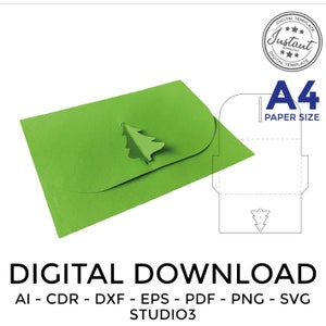 Kerstboom envelop SVG / envelop svg-bestand / kerst envelop / SVG, PDF, Cricut, silhouet, A4-papier