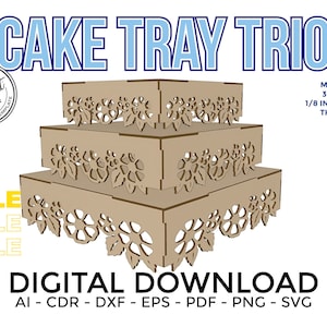 Cake tray , cake stand, Laser Cut Vector for cake tray, 3 sizes 2 different thickness