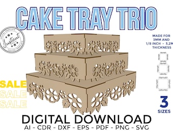 Cake tray , cake stand, Laser Cut Vector for cake tray, 3 sizes 2 different thickness