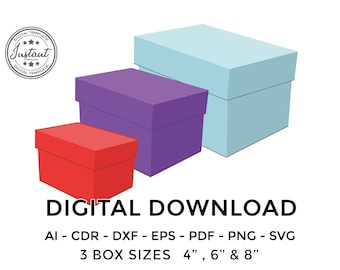 Set 3 Box with lid template, rectangular box with lid, gift box with lid, storage box with lid, SVG, PDF, Cricut, Silhouette 3 box set