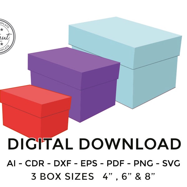 Set 3 Box with lid template, rectangular box with lid, gift box with lid, storage box with lid, SVG, PDF, Cricut, Silhouette 3 box set