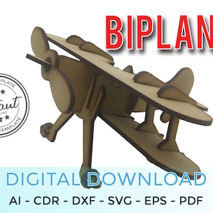 Laser Cut Plane, Biplane,  Ideal for Home decor, laser cut template, laser cut plane