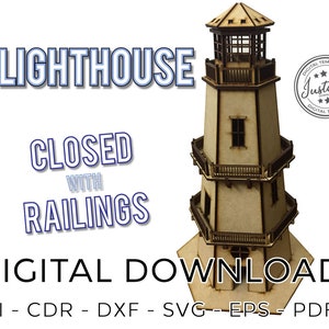 Lighthouse Laser Cut model 3D CLOSED W RAILINGS Puzzle Vector File cdr dxf eps for laser cut or cnc FARO files archivos