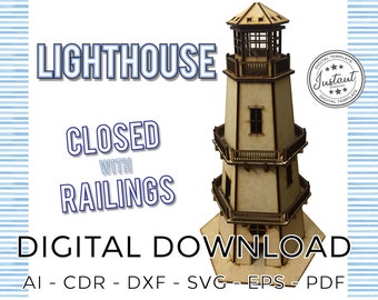 Lighthouse Laser Cut model 3D CLOSED W RAILINGS Puzzle Vector File cdr dxf eps for laser cut or cnc FARO files archivos