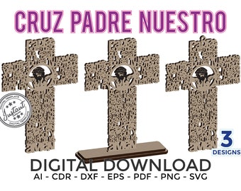 EASTER Cruz Padre Nuestro Laser cut, Laser cut patterns, laser cut vector, Cross , cnc, dxf files for cnc,  laser cut template, MDF, pascua