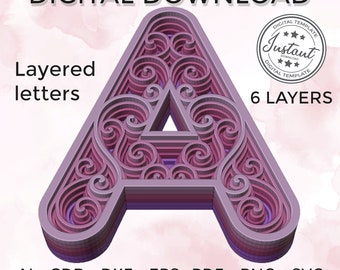 Layered letter - layered letter svg - Layered Floral Alphabet SVG DXF - Letter A 3D Mandala Svg - Layered Mandala Svg Dxf
