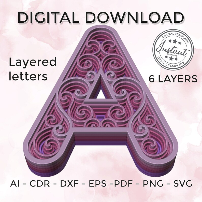 Layered Letter - Layered Letter Svg - Layered Floral Alphabet SVG DXF ...