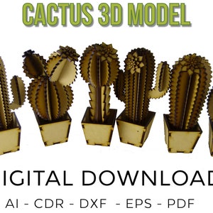 Modello 3D di cactus tagliato al laser, porta incenso, varie tonalità di legno, layout scaricabile, modello tagliato al laser, modello CNC per decorazioni per la casa