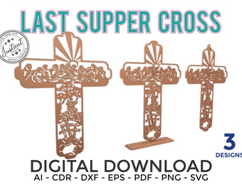 EASTER Last Supper Cross, Cruz ultima cena Laser cut, Laser cut patterns, laser cut vector, Cross , pascua,  laser cut template,