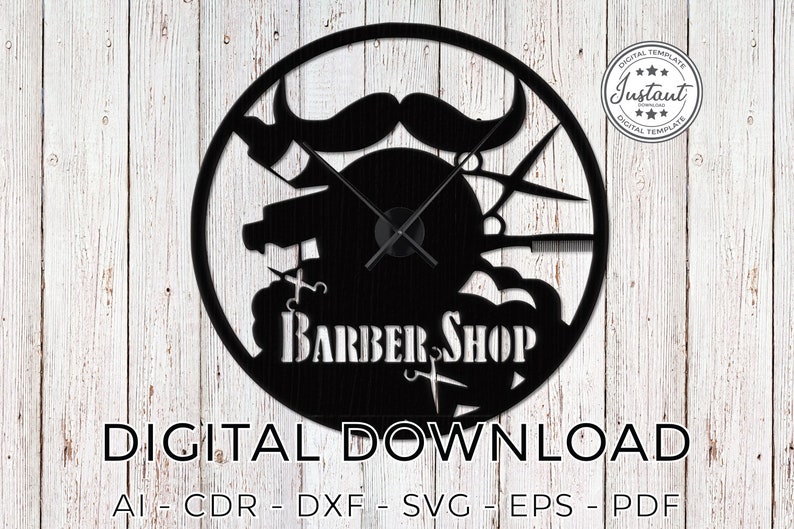 Barber Shop Clock Plans Laser Cut Laser Cut Patterns Laser Etsy