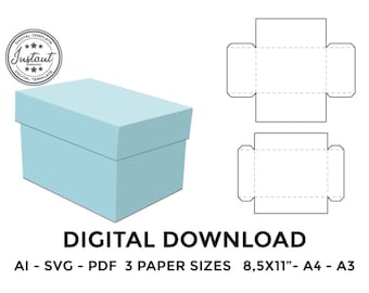 Box with lid template, rectangular box with lid, gift box with lid, storage box with lid, SVG, PDF, Cricut, Silhouette, 8.5x11, A4, A3