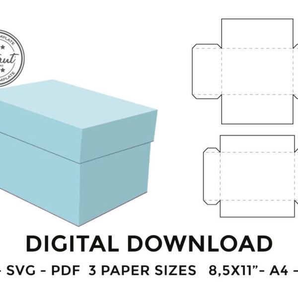 Boîte avec modèle de couvercle, boîte rectangulaire avec couvercle, boîte cadeau avec couvercle, boîte de rangement avec couvercle, SVG, PDF, Cricut, Silhouette, 8.5x11, A4, A3