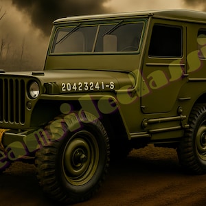 Willys MB Jeep (1941–1945),WWII Willys MB Jeep Digital Art – Vintage Military Vehicle Wall Print,Willys Jeep 1940s Army Truck Poster –