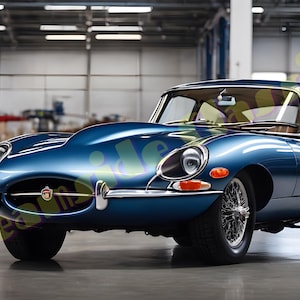 Jaguar E-Type ,Classic car art ,Retro automobile digital art ,AI-generated car picture ,Digital downloads ,Home Decor