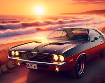 Dodge Poster — Retro Muscle Car Wall Art Printable; Challenger Art Print — Vintage Dodge Muscle Car Poster Instant Download