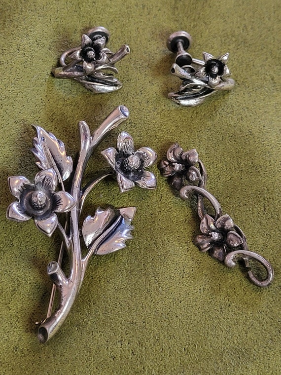 Vintage Sterling Silver Flower Set - image 1