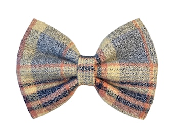 Thanksgiving Plaid Dog Bow Tie, Grey Plaid Cozy Cat Collar Accessory