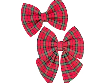 Red Christmas Plaid Dog Bow Tie Or Sailor Bow, Christmas Tartan, Cat Bow Ties, Holiday Dog Collar Accessories